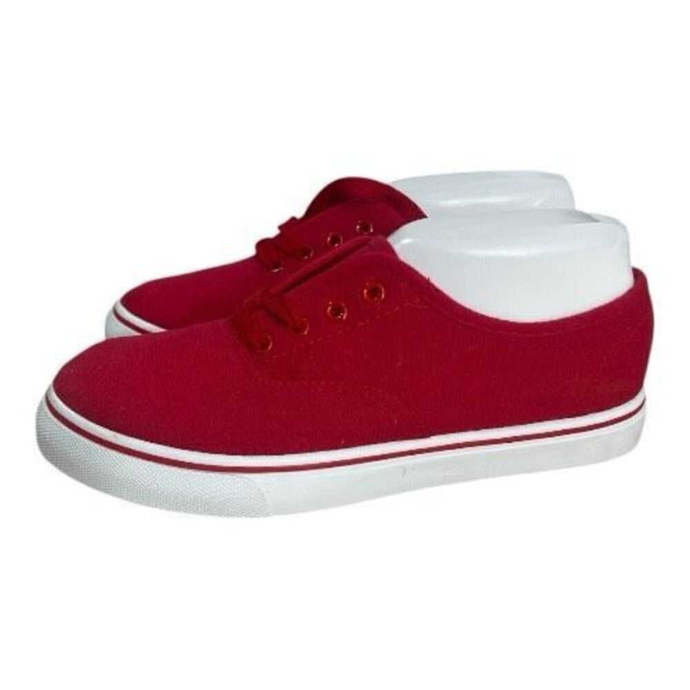 Women Red Canvas Sneakers Size 7 Low Top Lace-Up Closure Casual Shoes Navig8